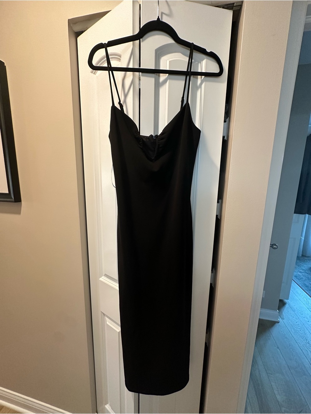 Dynamite Black Midi Slip Dress with Spaghetti Straps